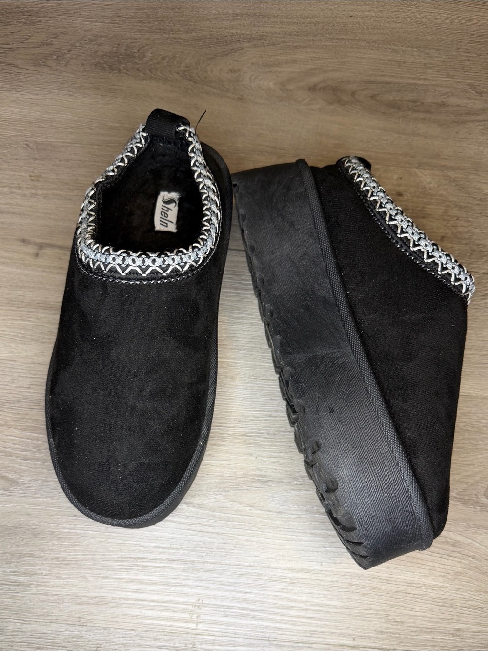 Black Slip-On Platform Women’s Shoes with Decorative Trim